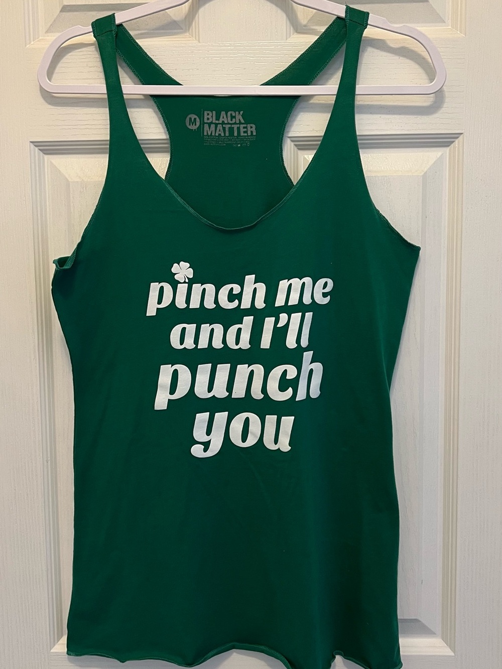 Black Matter Emerald Green Racerback Tank with White Print